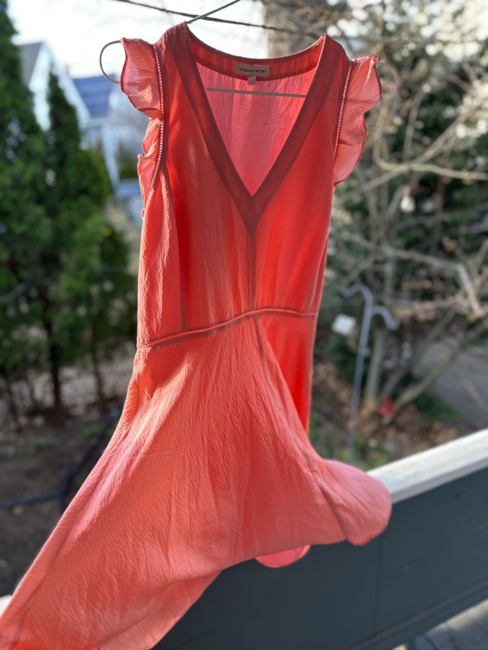 Rebecca Taylor Coral V-Neck Flutter Mini Dress